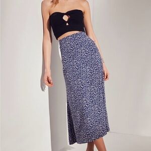 BOG Collective Printed Flute Hem Midi Skirt